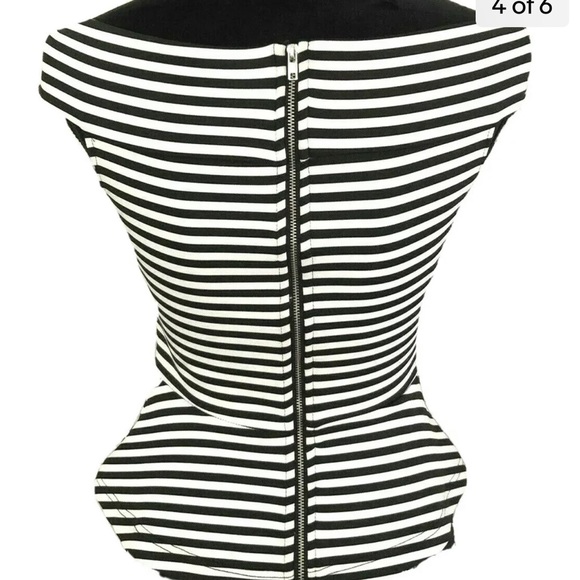 Dream House Top Off Shoulder Black White Stripe Size 8 - Picture 4 of 6